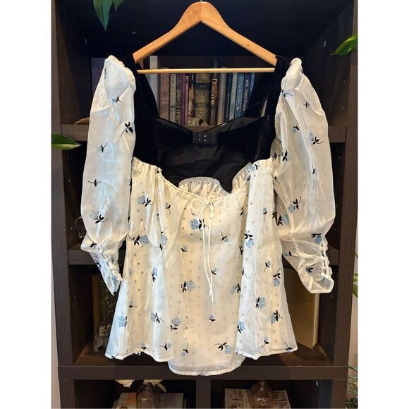 NWT For Love & Lemons Marcella Black & White Floral Mini Dress Size XS - Picture 4 of 11